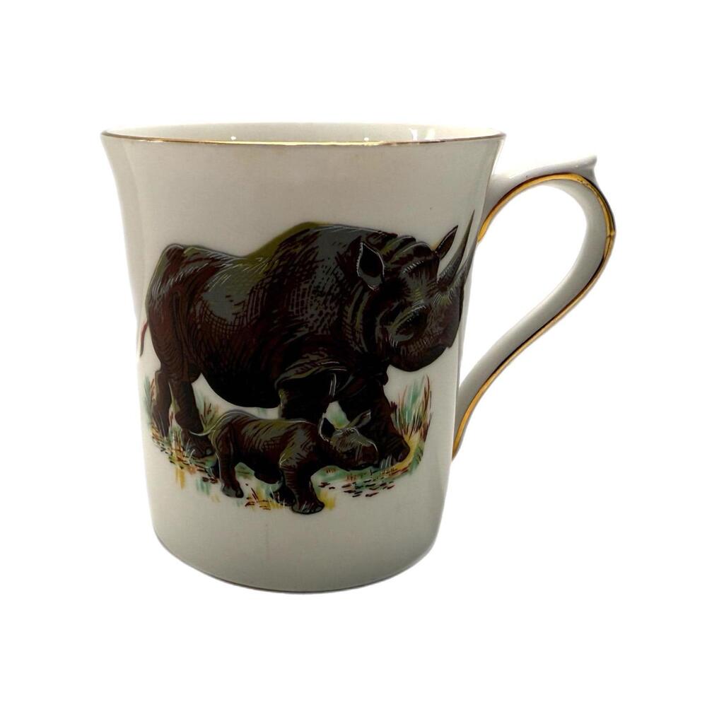 Vintage Rosina African Safari Rhino Porcelain Coffee Mug